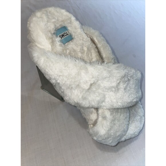 Toms Comfy Slippers Women's Size 11 M White Fleece Slip On Comfort Cross Strap - Picture 1 of 12